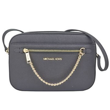 MICHAEL KORS Jet Set 黑色防刮皮革金鍊方形斜背包