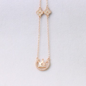 玫瑰金純銀項鍊 鑲鑽吊墜-精緻皇冠時尚百搭情人節生日禮物女飾品2色73jb19【獨家進口】【米蘭精品】