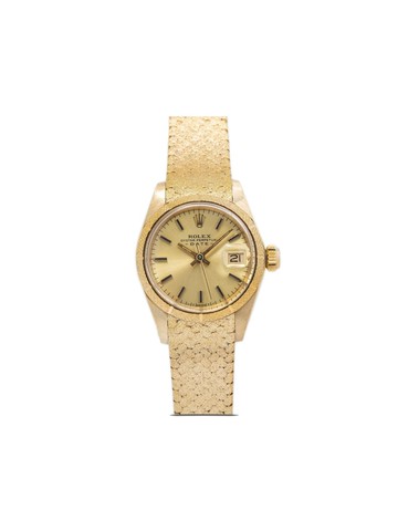 Rolex - pre-owned Oyster Perpetual Date 26mm - women - 18kt Yellow Gold/Sapphire Glass - One Size