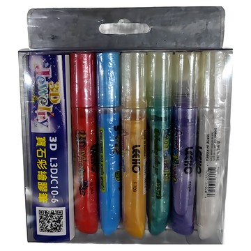 LEEHO 3D寶石彩繪膠筆 L3DJC10-6 10g  紅色 + 藍色 + 金色 + 綠色 + 紫色 + 白色  1組