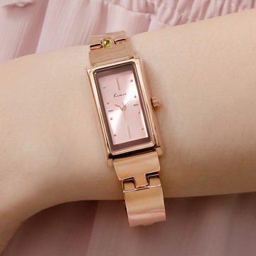 KIMIO晴空萬里炫光方形金屬鍊帶手錶【WKI6586】-粉面玫金帶