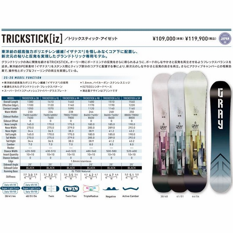 予約商品 25-26 GRAY SNOWBOARDS グレイ TRICKSTICK iz トリック