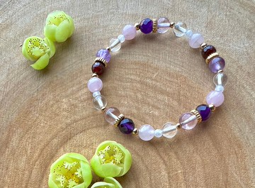 紅紫||璀璨|| 18K包金脈輪手鍊。紅石榴石/粉晶/紫水晶/月光石 快