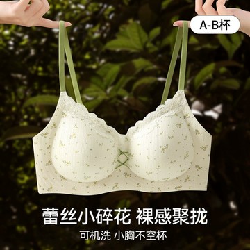 蕾絲小碎花內衣女小胸聚攏防下垂收副乳軟支撐舒適無痕少女文胸罩