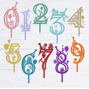 [Hare.D]現貨 彩色壓克力 數字插牌 蛋糕插牌 可愛 童趣數字 生日插牌 蛋糕裝飾 烘培 裝飾