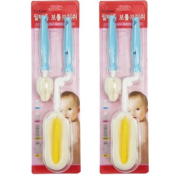 正韓 hibee 極細各類水瓶/水壺/保溫瓶/奶瓶 萬用海綿刷/旋轉型+海綿隙縫刷_天空藍(HFB0102S2/兩套)