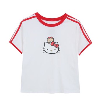 外貿運動彈力可愛卡通動漫俏皮螺紋衫打底衫 顯瘦辣妹減齡短袖軟