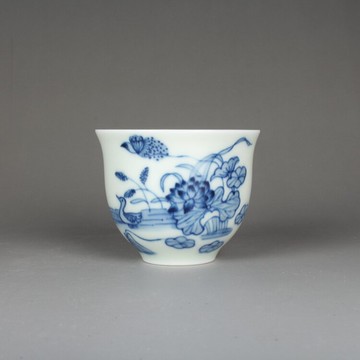 清雍正青花手繪荷花紋茶杯主人杯 古玩古董陶瓷器仿古老貨收藏品