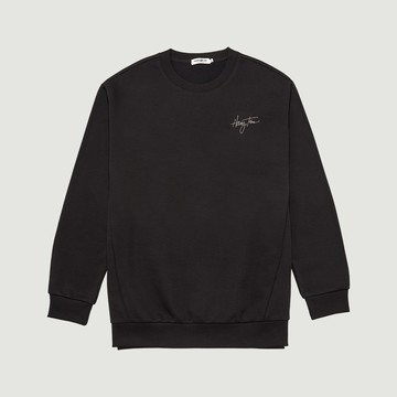 Hang Ten- 刷毛刺繡大學T-男(黑色)