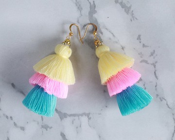 女士甜美多彩柔和漸變波西米亞分層流蘇吊墜耳環