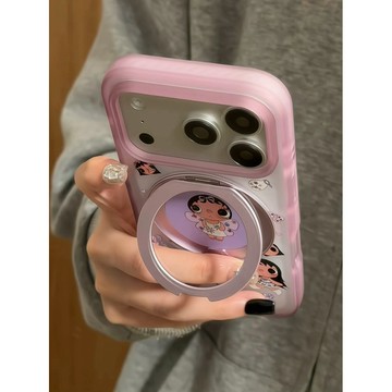 半透霧面360旋轉一體支點殼摺疊支架大眼睛女孩適用於iphone17promax蘋果14手機殼15新款16女13閨蜜款
