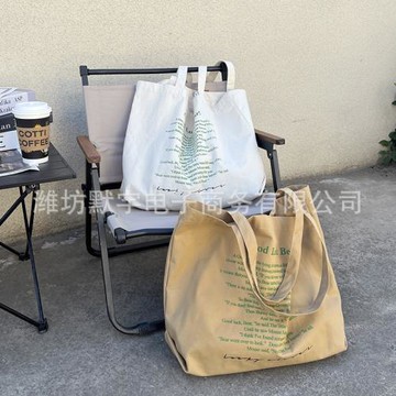 布凡良品/亞馬遜跨境貨源小眾設計春天綠英文大容量單肩托特包ins