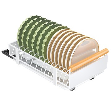 免打孔廚房抽屜式碟盤瀝水架  1層 - 輕鬆收納碗盤 保持廚房整潔  1個  白色