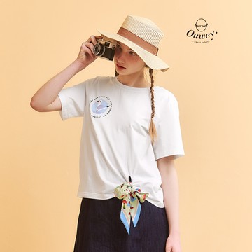 OUWEY歐薇 可愛海鷗下擺絲巾圓領T(白；M-XL)