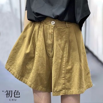初色 棉麻風休閒純色A字寬褲短褲-共4色-33782(M-2XL可選)