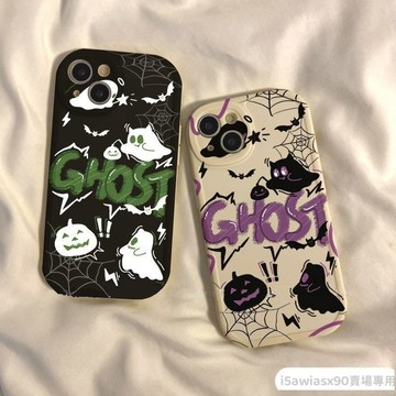 英文幽靈 適用iphone 13 15 11 max 14 pro plus 12 x 7 卡通 防摔 情侶 手機殼