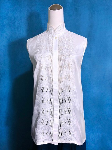 刺繡小立領輕古董無袖襯衫/ 國外帶回 VINTAGE