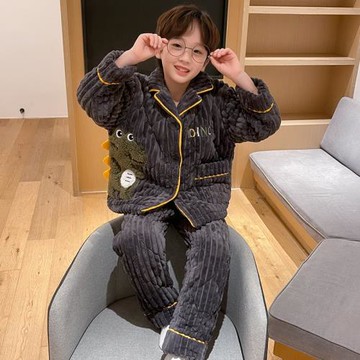 男童睡衣秋冬季珊瑚絨三層夾棉冬款兒童男孩青少年家居服2025新款