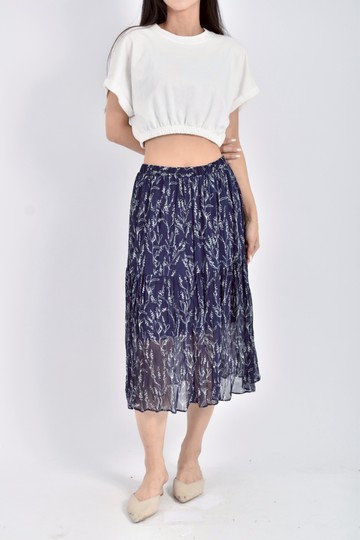 (S) 鬆緊腰藍色長裙