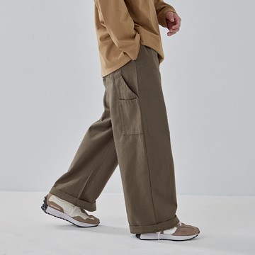 QUEENSHOP_ F 男裝 側口袋設計休閒直筒長褲 三色售 S/M/L/XL 現+預 【04101774】