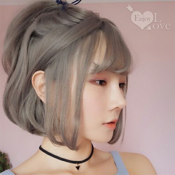 成人or娃娃裝扮假髮 空氣瀏海Ｃ字內灣燙短直髮 / 奶奶灰【本商品含有兒少不宜內容】