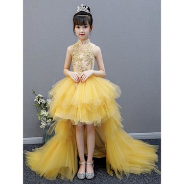 兒童蓬蓬紗公主裙2025新款秋季花童婚禮小女孩主持人走秀演出禮服