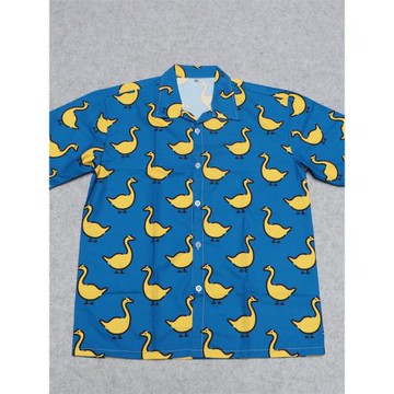 外貿男士大碼寬松短袖襯衫夏季速干薄印花小鴨休閑沙灘半袖襯衣