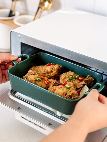 烤盤陶瓷雙耳家用長方形芝士焗飯盤烤箱微波爐專用烘焙烤碗【林之色】