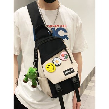 斜挎包男士休閑單肩包女日系帆布包胸包男生小挎包運動背包斜肩包