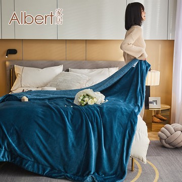Albert家居《孔雀藍》法蘭絨羊羔絨加厚雙層暖暖被毯 1入 (保暖 毛毯 毯子)