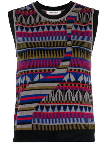 Henrik Vibskov - intarsia-knit crew neck vest - women - Wool - M - Black