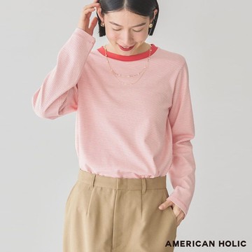 AMERICAN HOLIC  素面/邊框條紋圓領棉質上衣