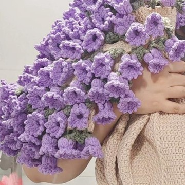 批發玫瑰花束毯子手工編織diy材料包毛線團鉤織花朵毛毯鈴蘭花毯