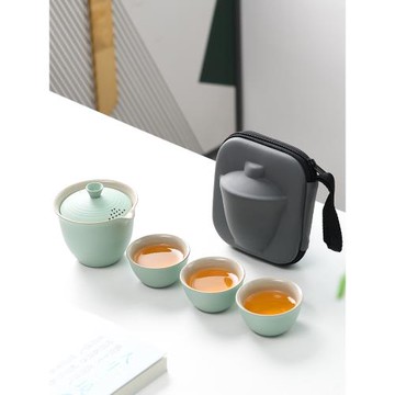 一人旅行茶具套裝快客杯戶外陶瓷一壺三杯便攜式隨身泡茶壺茶杯
