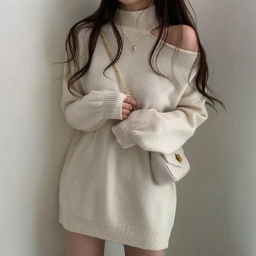 韓系氣質露肩針織上衣【W325】