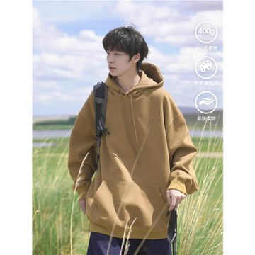 GOGOSOON春秋新款男衛衣400g重磅連帽純色寬松休閑基礎款外套潮