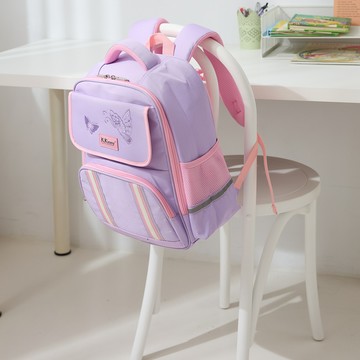 Kikimmy - 多功能減壓護脊兒童輕量書包 /清新紫蝶-3-6年級適用-贈三角鉛筆、軟墊板B5