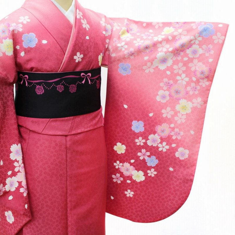 小振袖 2尺袖単品袴上洗える着物＊薔薇の花 ピンク＊2RP12