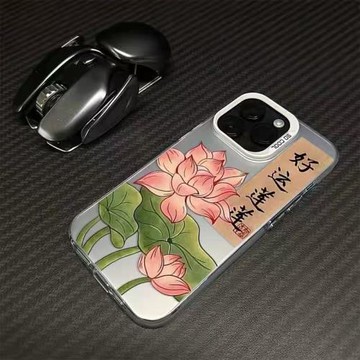 好運蓮蓮適用三星A55硬殼5 A53 34手機殼S24Ultra彩銀IMD荷花S23FE/Note20U