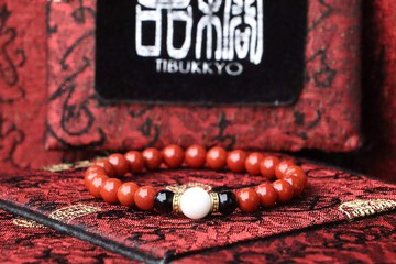 精品南紅瑪瑙手珠 6mm 柿子紅滿色滿肉 硨磲/黑曜石 南紅手鏈佛珠