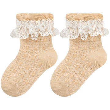 JoyNa - 4雙入-蕾絲捲邊點點襪 寶寶襪 公主款-黃色+隨機3雙