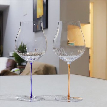 杯子控福利款紅酒杯黑皮諾插色紅桿黃桿葡萄酒杯純手工冷切一體杯