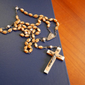 古董法國聖母信仰教堂十字架耶穌基督銀色念珠項鍊N811