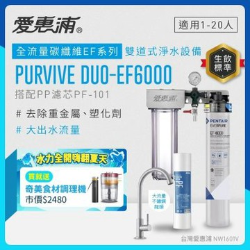 EVERPURE愛惠浦 櫥下型 PURVIVE Duo-EF6000大流量不鏽鋼龍頭兩道式生飲淨水器(前置PP)
