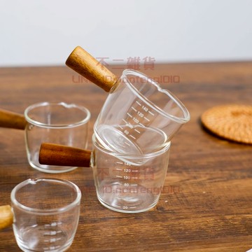 手柄玻璃奶盅意式濃縮咖啡杯帶刻度萃取盎司量杯迷你拿鐵杯【不二雜貨】