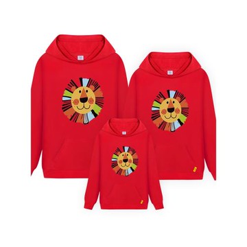 不一樣的親子裝春秋款一家三四口連帽長袖衛衣卡通獅子幼兒園班服