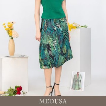 現貨【MEDUSA 曼度莎】熱帶棕櫚葉天絲鬆緊休閒長裙（M-XL）｜印花長裙 鬆緊腰 度假穿搭