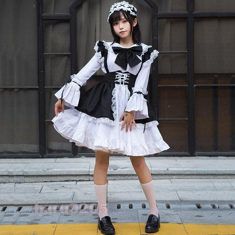 選ぶなら Mメイド服、千鳥チェッククラシカルロングワンピースと白