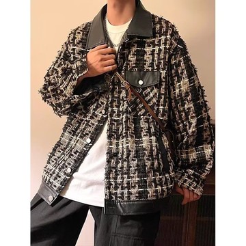 秋冬氣質小香風外套男短版翻領休閒寬鬆高級感上衣男