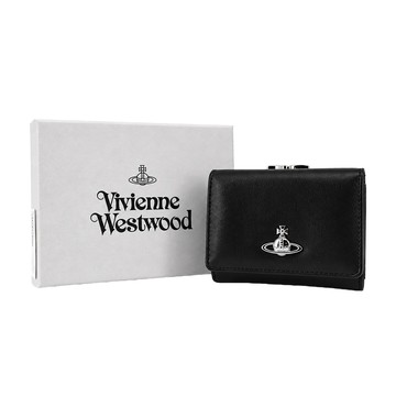 [平輸版]Vivienne Westwood 光面皮革三折珠扣短夾(黑)真品平輸